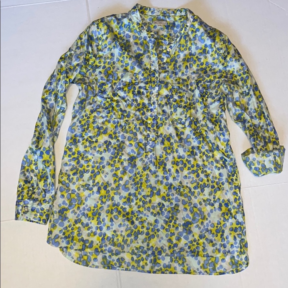 GAP Tunic Top S Yellow Blue Watercolor Print EUC